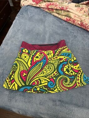 Vibrant Paisley A-Line Skort in Yellow, Pink & Blue